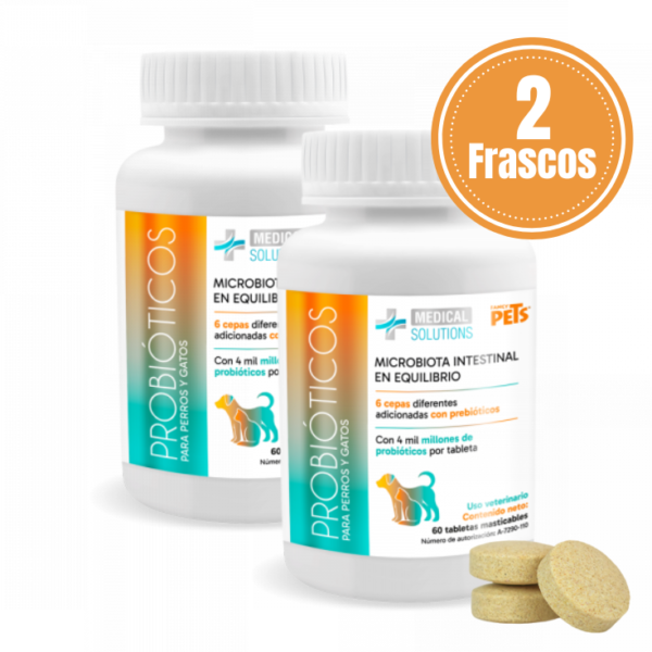 Medical Solutions Probióticos P/Perros Y Gatos Pack de 2 Frascos de 60 Tabletas