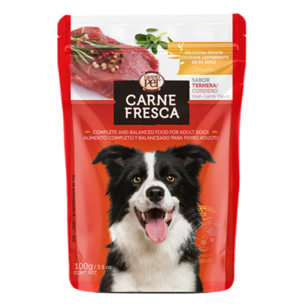 GrandPet Carne Fresca Alimento Húmedo Para Perro Adulto Sabor Ternera Y Cordero 100 gr Box 10 Pz