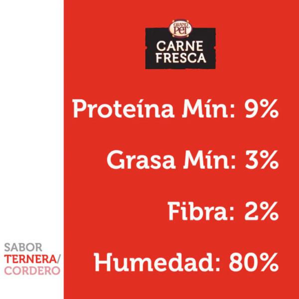 GrandPet Carne Fresca Alimento Húmedo Para Perro Adulto Sabor Ternera Y Cordero 100 gr Box 10 Pz - Imagen 2
